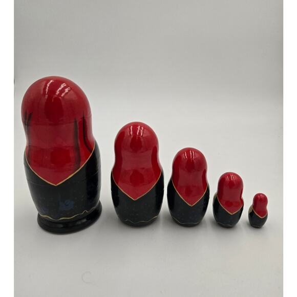 Vintage Russian Matryoshka Nesting Dolls 6-Piece Hand-Painted Floral Wooden Set - Picture 2 of 3